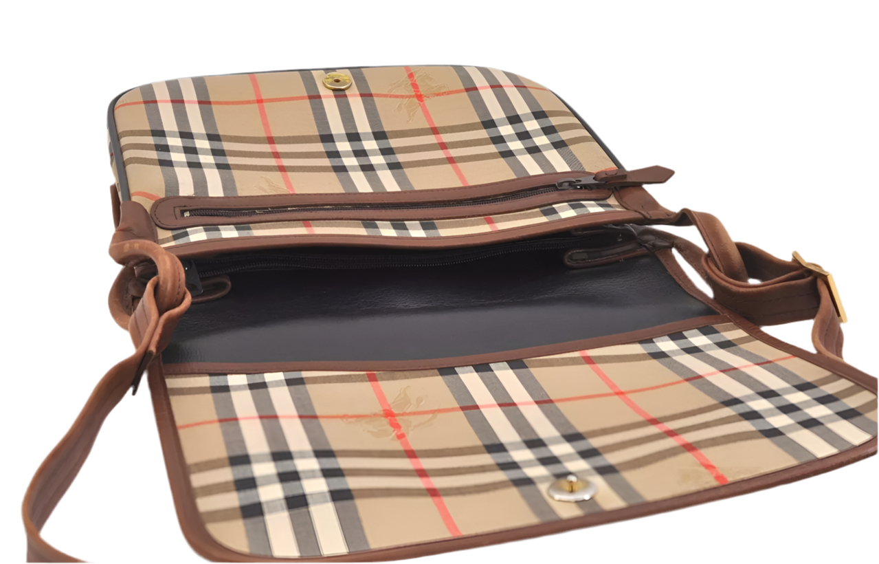 Burberrys Nova Check Shoulder Cross Bag Canvas Leather Vintage Preowned