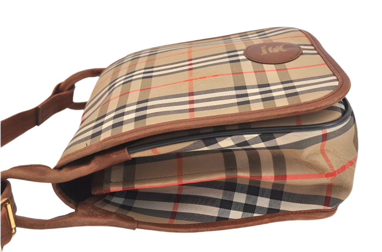 Burberrys Nova Check Shoulder Cross Bag Canvas Leather Vintage Preowned
