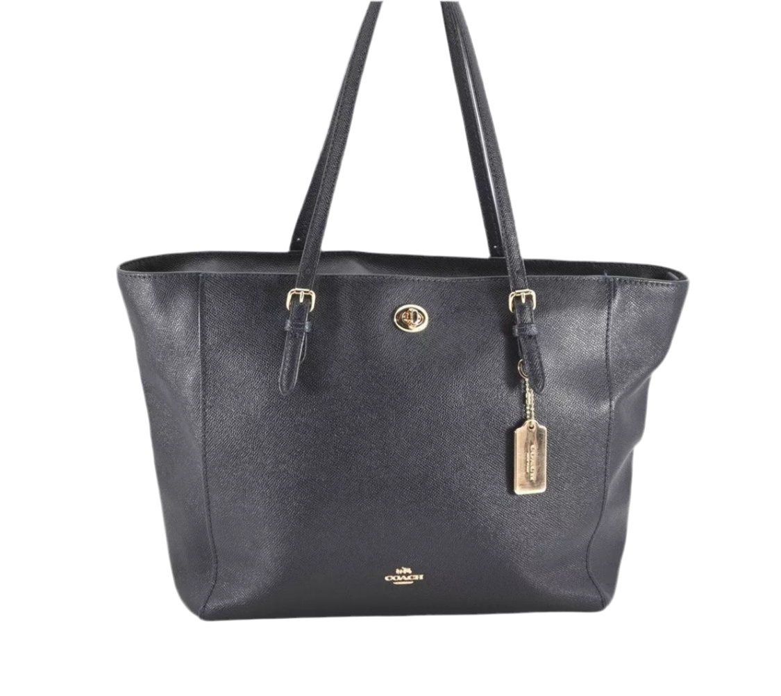 COACH Vintage Shoulder Tote Bag Leather Navy Blue