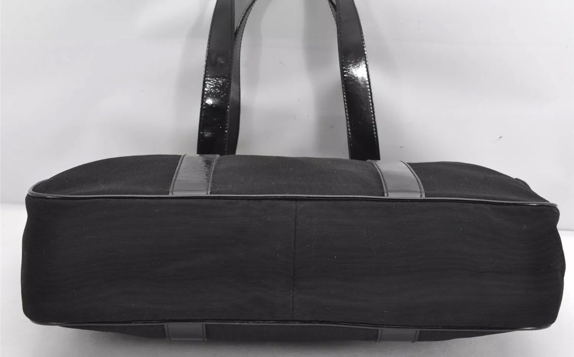 Salvatore Ferragamo Vara Nylon Leather Shoulder Tote Bag Black