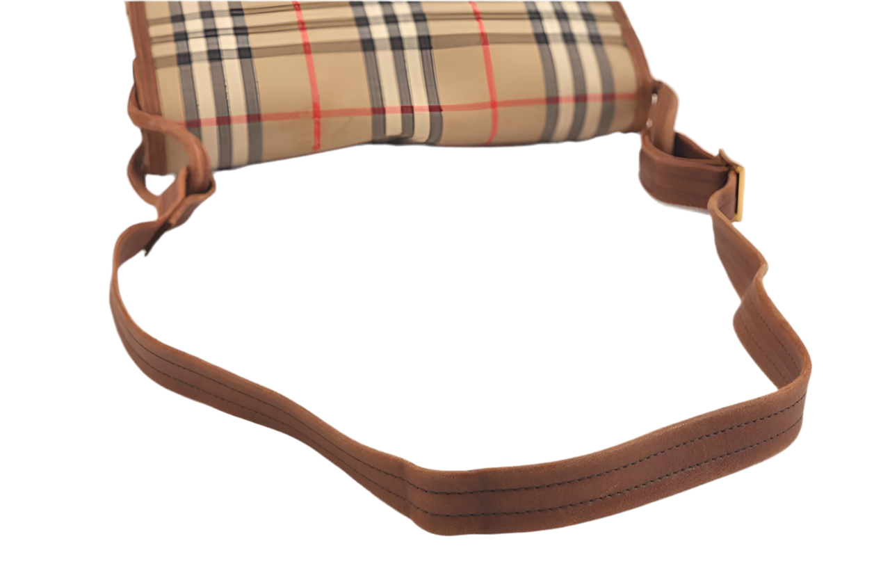 Burberrys Nova Check Shoulder Cross Bag Canvas Leather Vintage Preowned