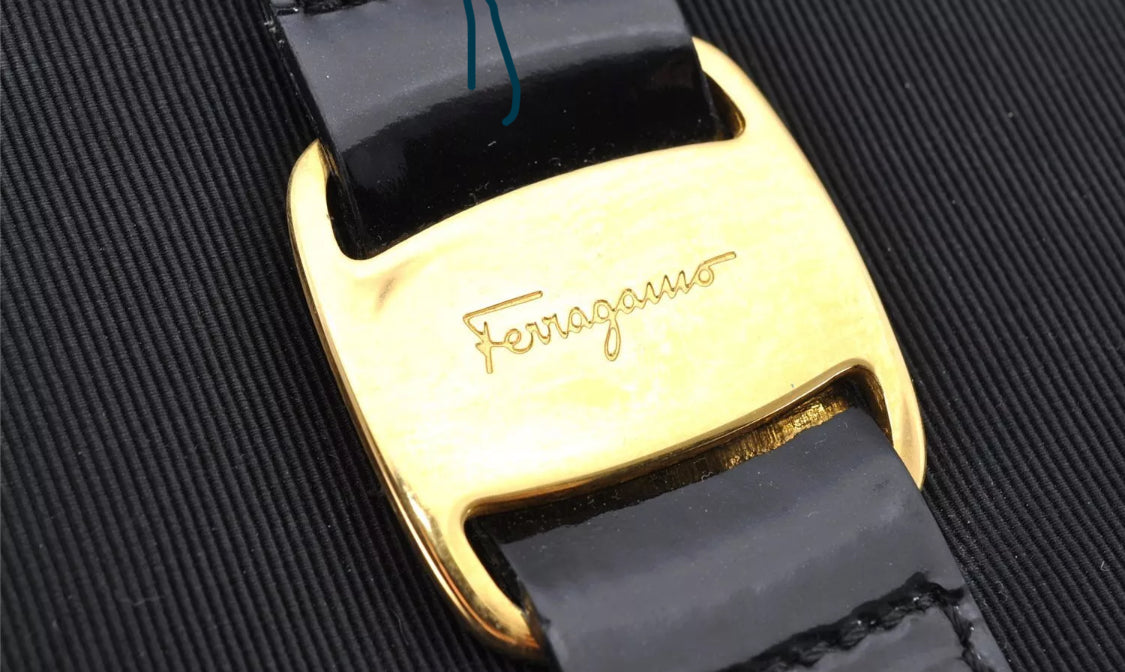 Salvatore Ferragamo Vara Nylon Leather Shoulder Tote Bag Black