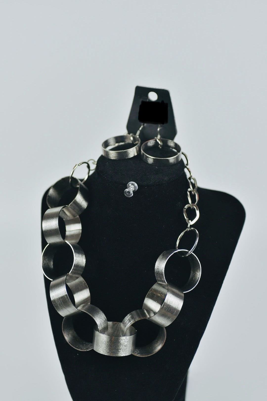 Women’s Circle Link Stainless Steel Necklace Earrings Set