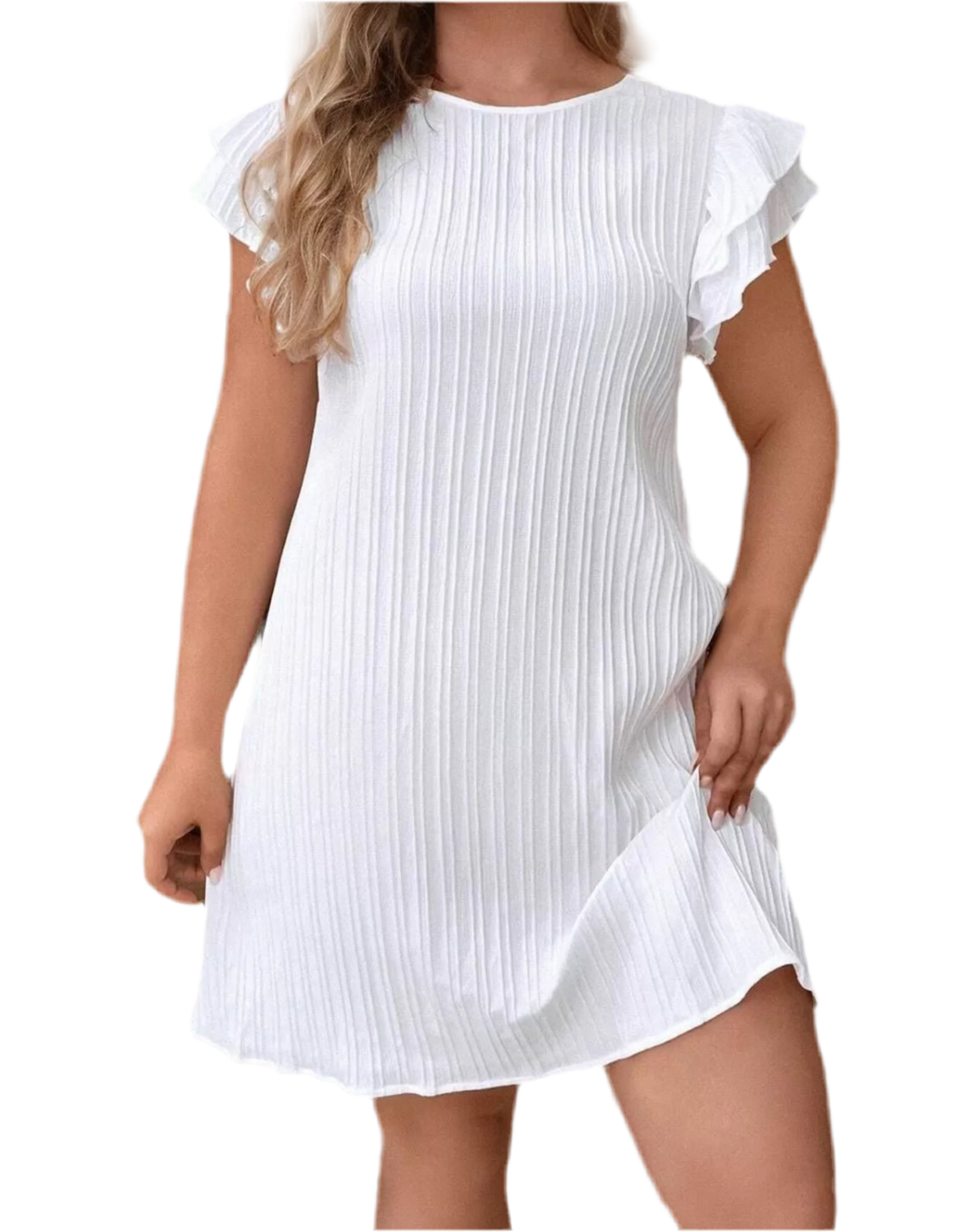 Plus Size Solid Tiered Sleeve A-line Dress