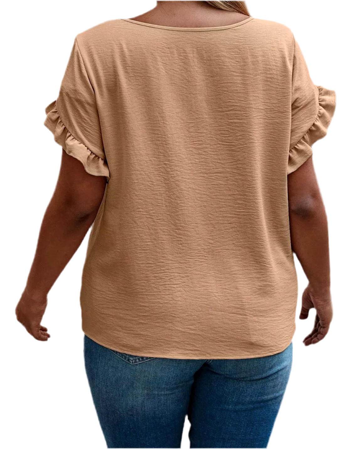Plus Size Solid Ruffles Round Neck Flounce Sleeve Short Sleeve Blouse