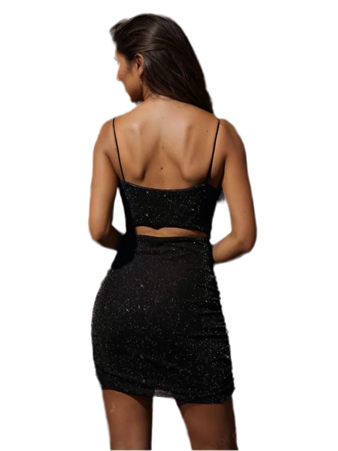 Green or Black Glitter Spaghetti Strap Sleeveless Bodycon Dress