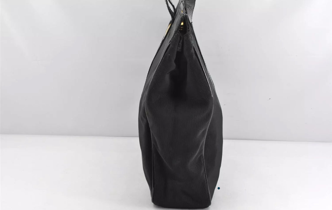 Salvatore Ferragamo Vara Nylon Leather Shoulder Tote Bag Black