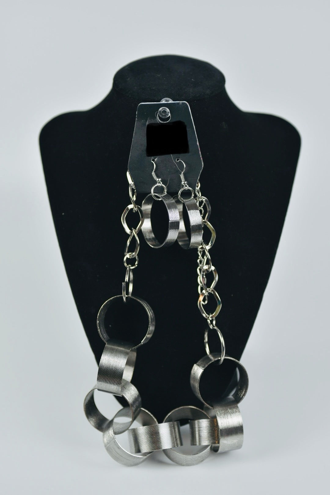 Women’s Circle Link Stainless Steel Necklace Earrings Set