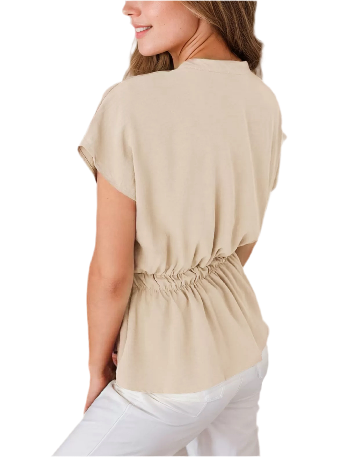 Women Wrinkle V-neck Short Sleeve Blouse
