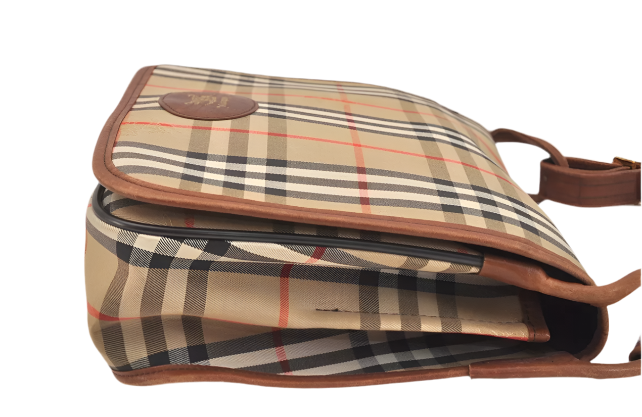 Burberrys Nova Check Shoulder Cross Bag Canvas Leather Vintage Preowned