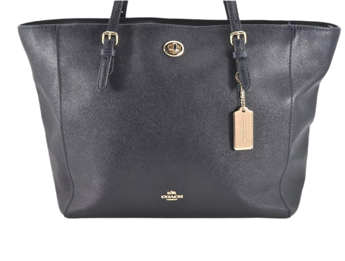 COACH Vintage Shoulder Tote Bag Leather Navy Blue