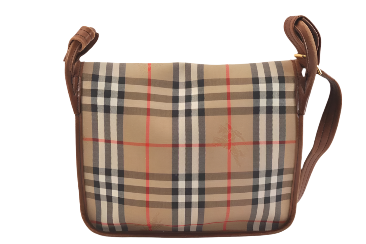 Burberrys Nova Check Shoulder Cross Bag Canvas Leather Vintage Preowned