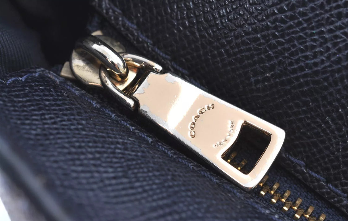 COACH Vintage Shoulder Tote Bag Leather Navy Blue