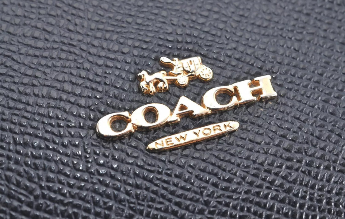 COACH Vintage Shoulder Tote Bag Leather Navy Blue