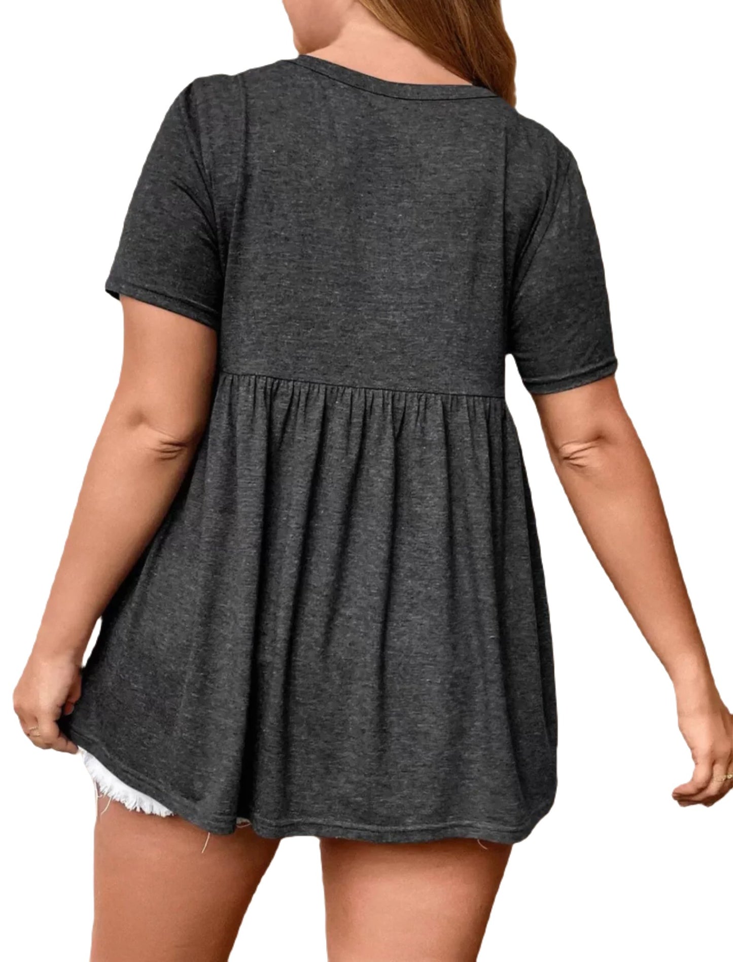 Plus Size Solid Notched Regular Sleeve Short Sleeve T-shirt