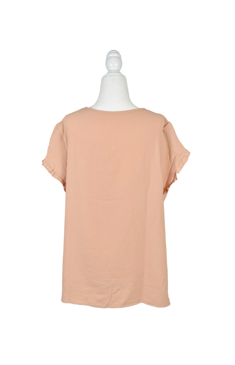Plus Size Solid Ruffles Round Neck Flounce Sleeve Short Sleeve Blouse