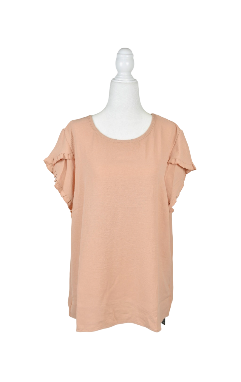 Plus Size Solid Ruffles Round Neck Flounce Sleeve Short Sleeve Blouse