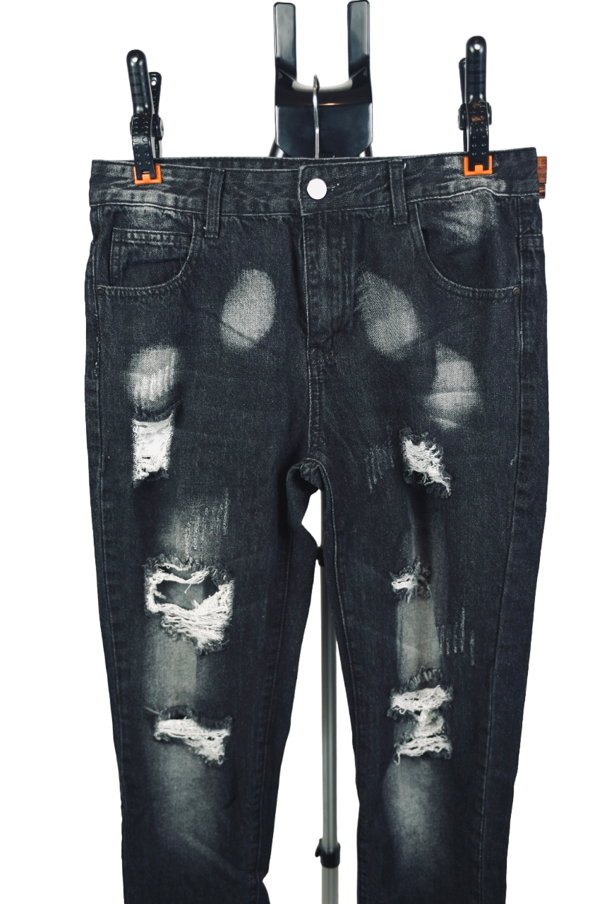 Black bleached distress denim jeans