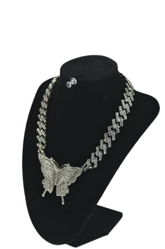 Fashion Silver Butterfly Cuban Link Necklace