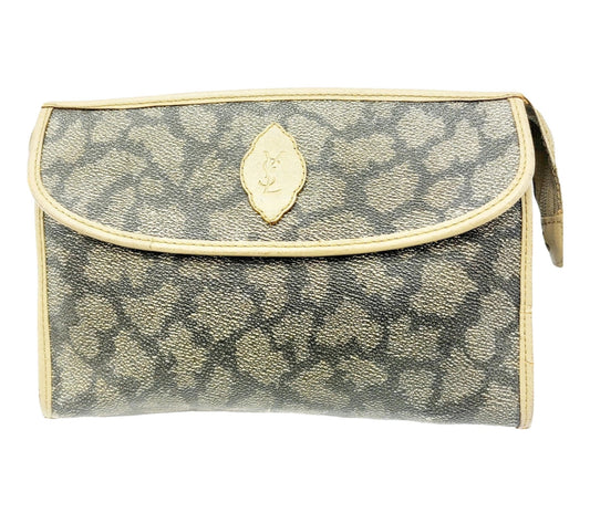 Yves Saint Laurent Coated Canvas Leather Trimmed Clutch Preowned