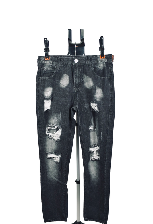 Black bleached distress denim jeans