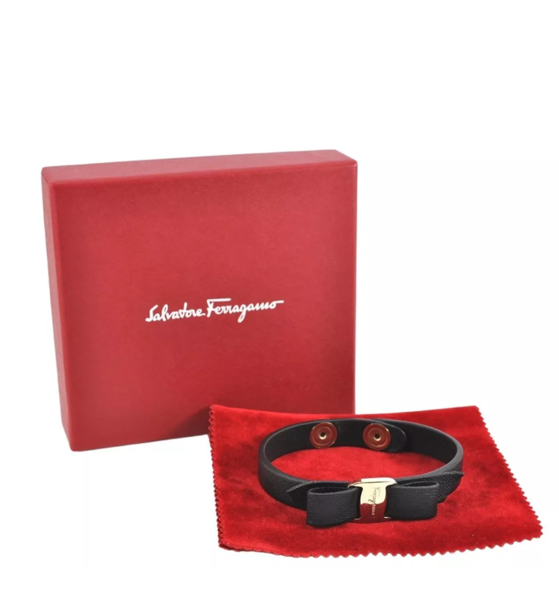 Authentic Salvatore Ferragamo Vara Ribbon Bracelet Leather Black