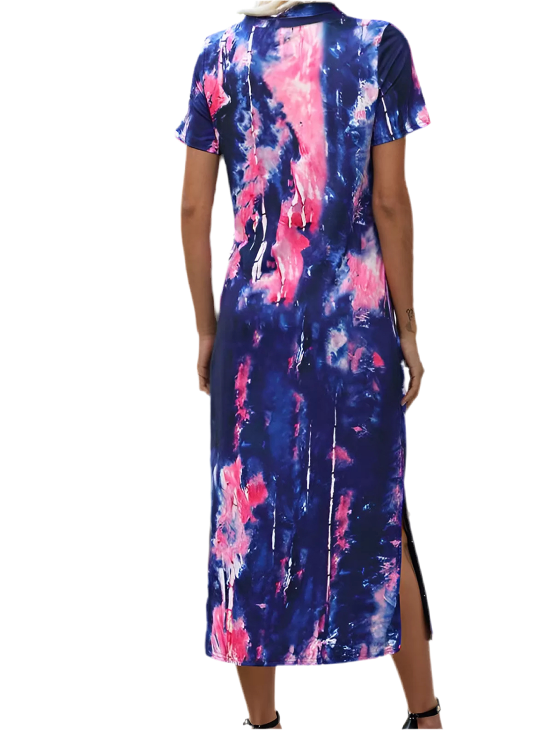 Women Tie Dye Printing Round Neck Knit Shift Dress