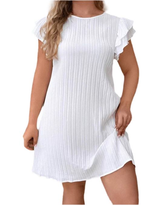 Plus Size Solid Tiered Sleeve A-line Dress