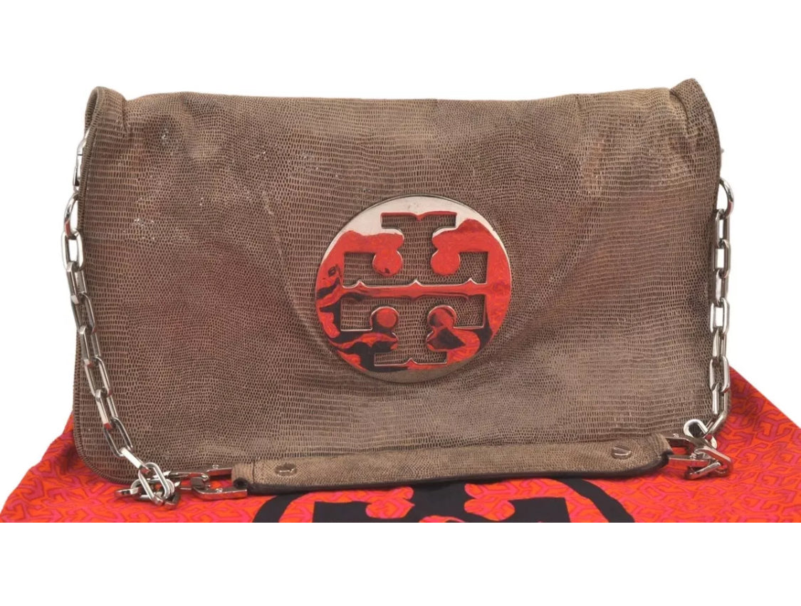 TORY BURCH                   Chain Shoulder Bag Suede Leather Gray