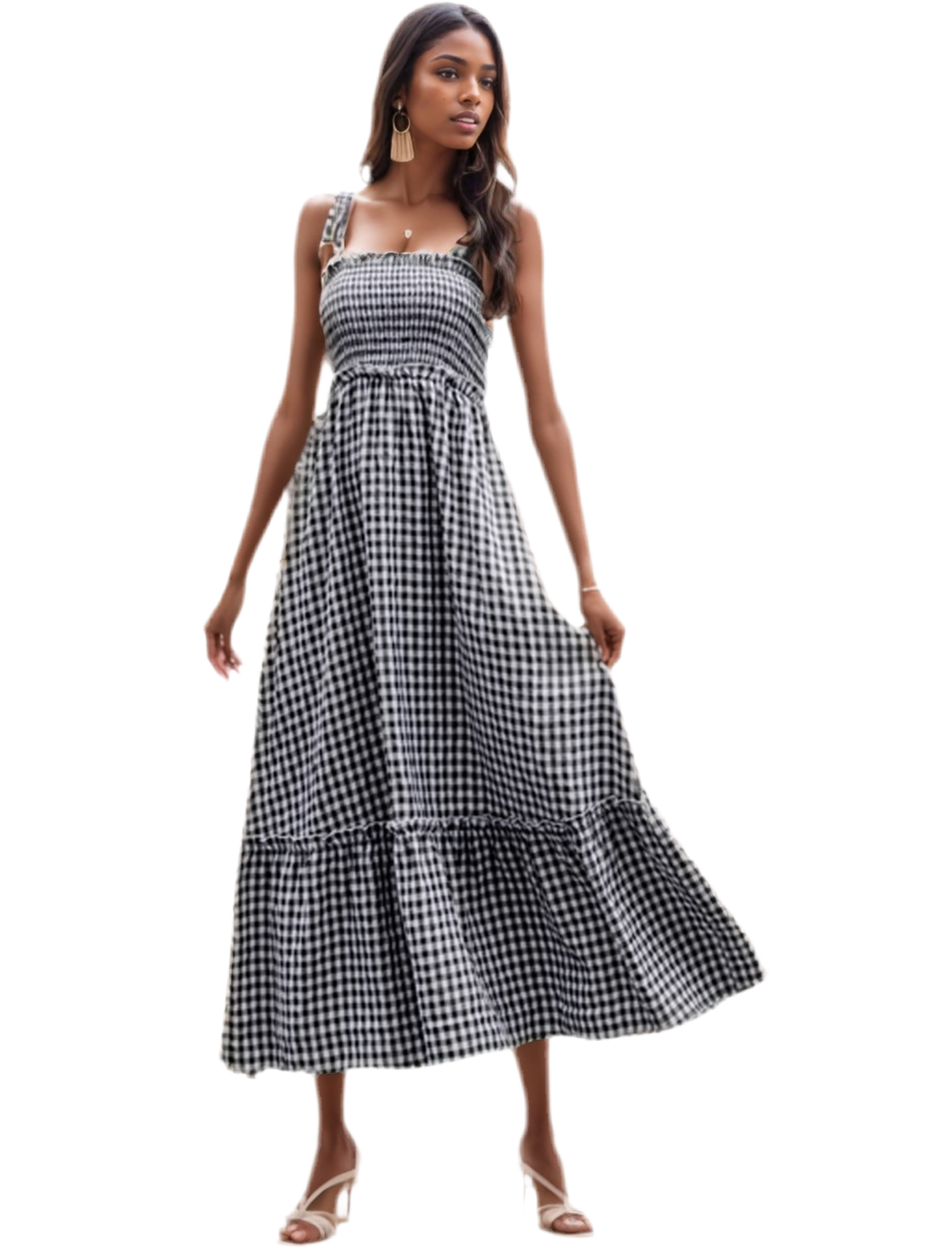 Women Scottish Plaid Lace-up Strapless Sleeveless A-line Dress