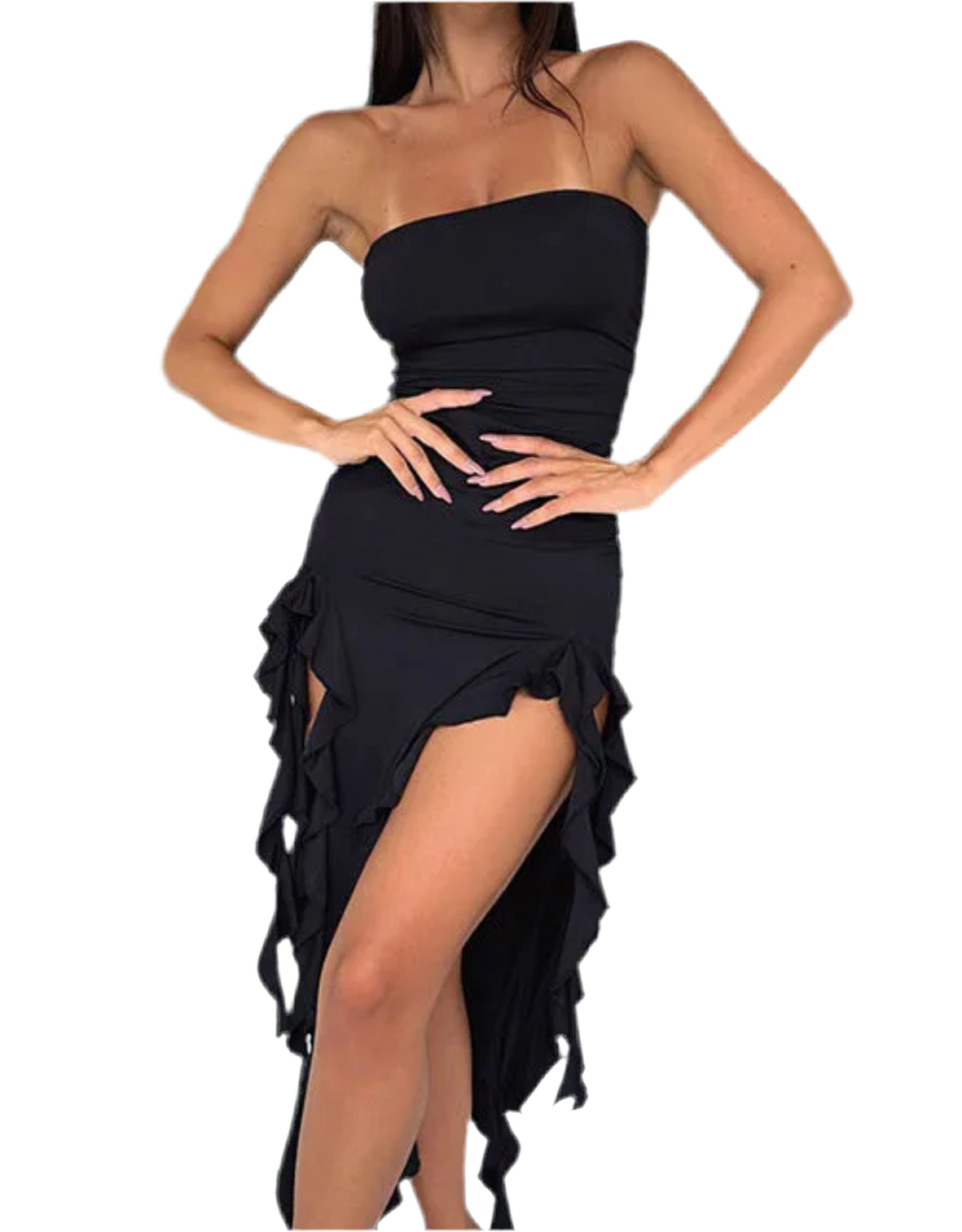 Women Ruffles Strapless slit dress