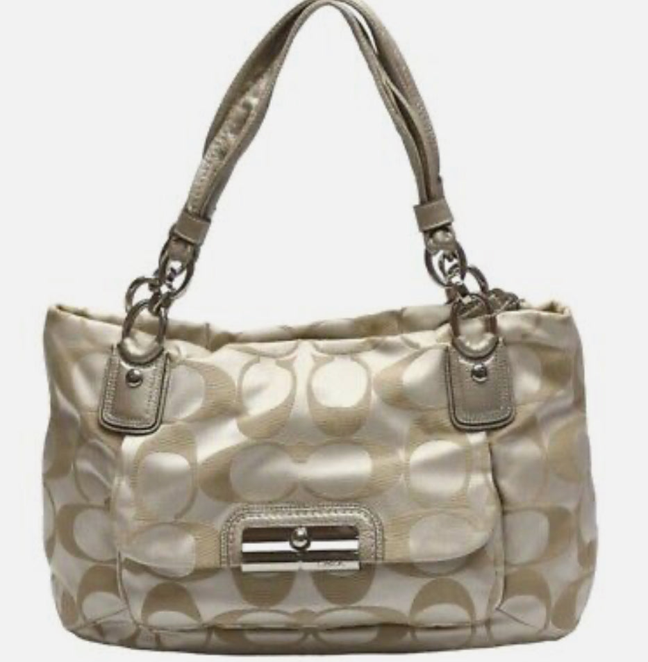 COACH KRISTIN Signature Shoulder Bag Canvas Leather 16778 Gray