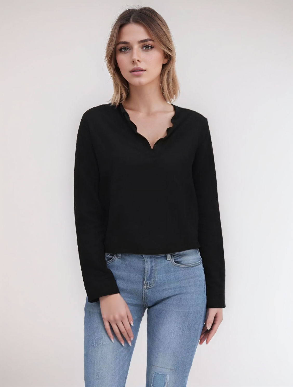 Black Petal Long Sleeve Top