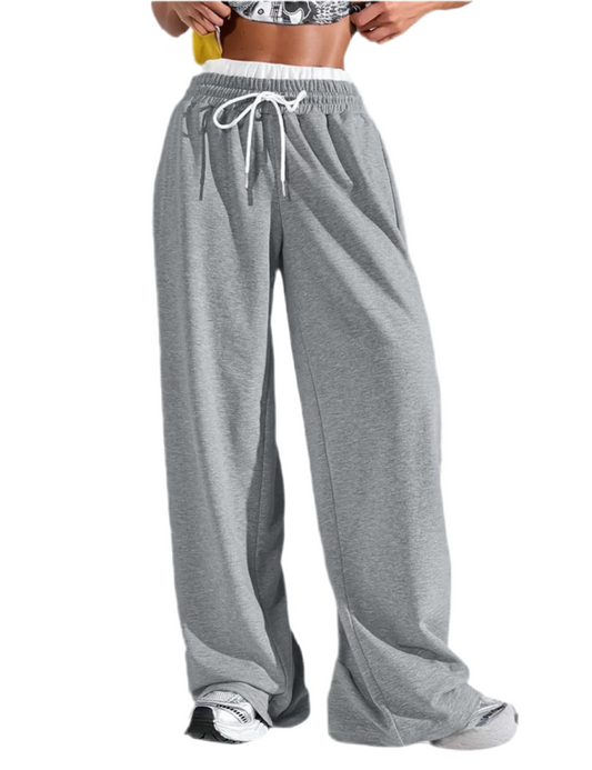 Grey High Rise Drawstring Waist Pants