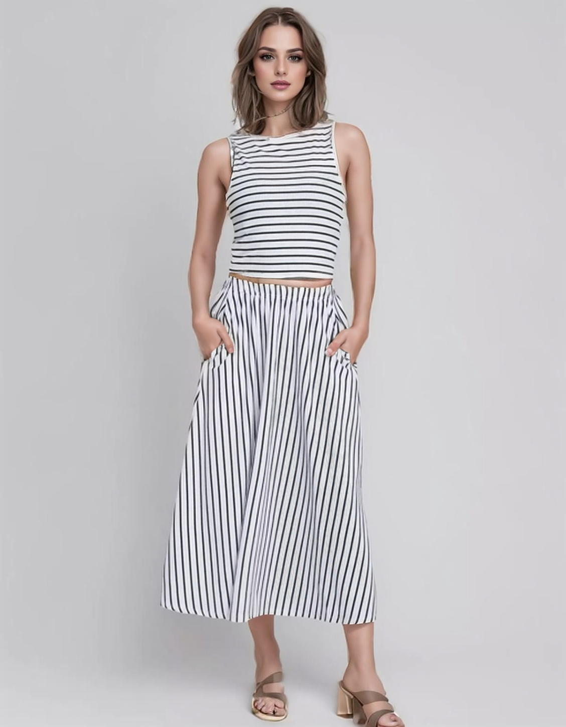 Striped Round Neck Tank & Striped Skirt