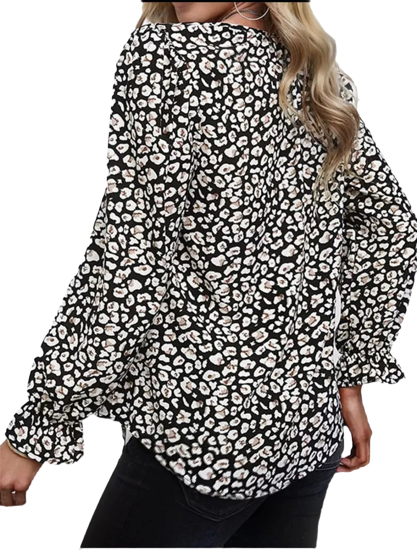 V-neck Lantern Long Sleeve Blouse